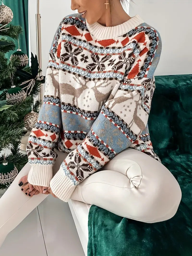 Camille - Pull de noël femme oversize et chaud en maille avec col rond