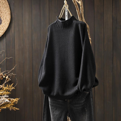 Camille - Pull femme col roulé oversize en grosse maille côtelée et chaud