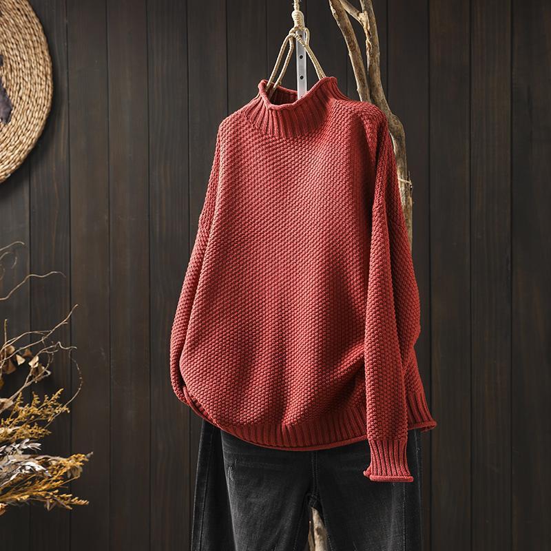 Camille - Pull femme col roulé oversize en grosse maille côtelée et chaud