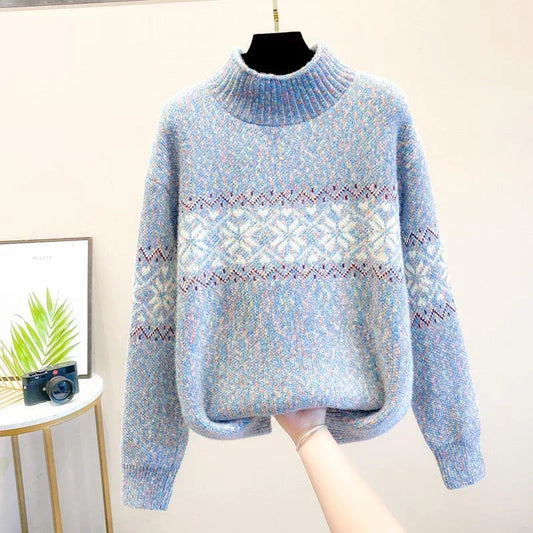 Camille - Pull femme jacquard en maille oversize chaud et tendance