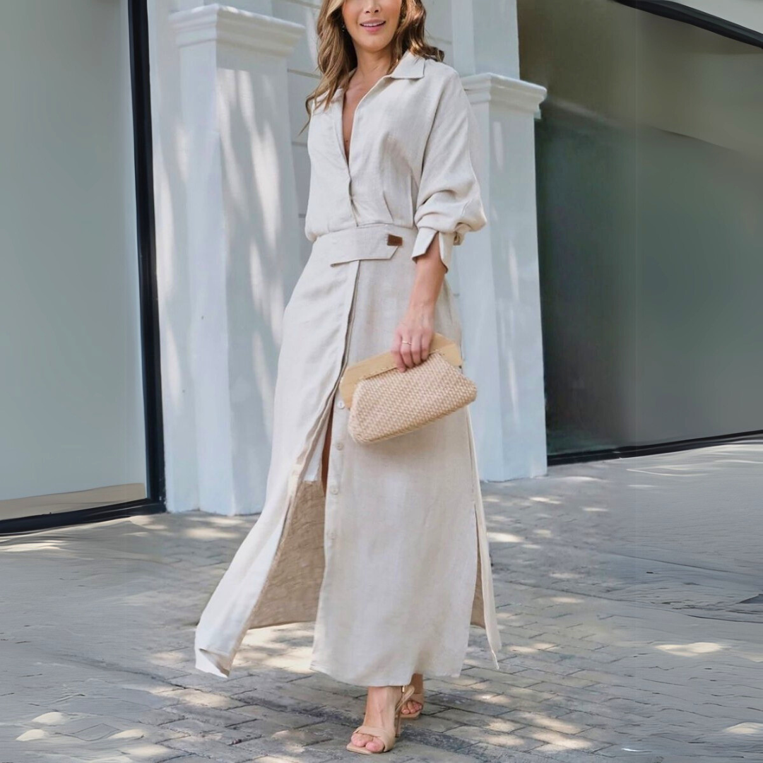 Camille - Robe Femme Invitée Mariage pour l'Automne avec Ceinture Nouée