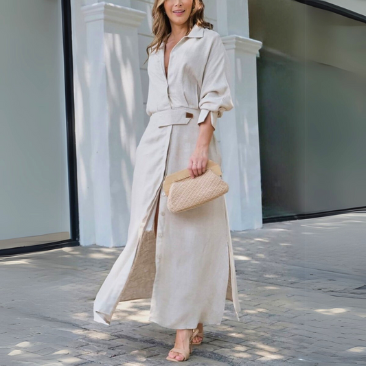 Camille - Robe Femme Invitée Mariage pour l'Automne avec Ceinture Nouée