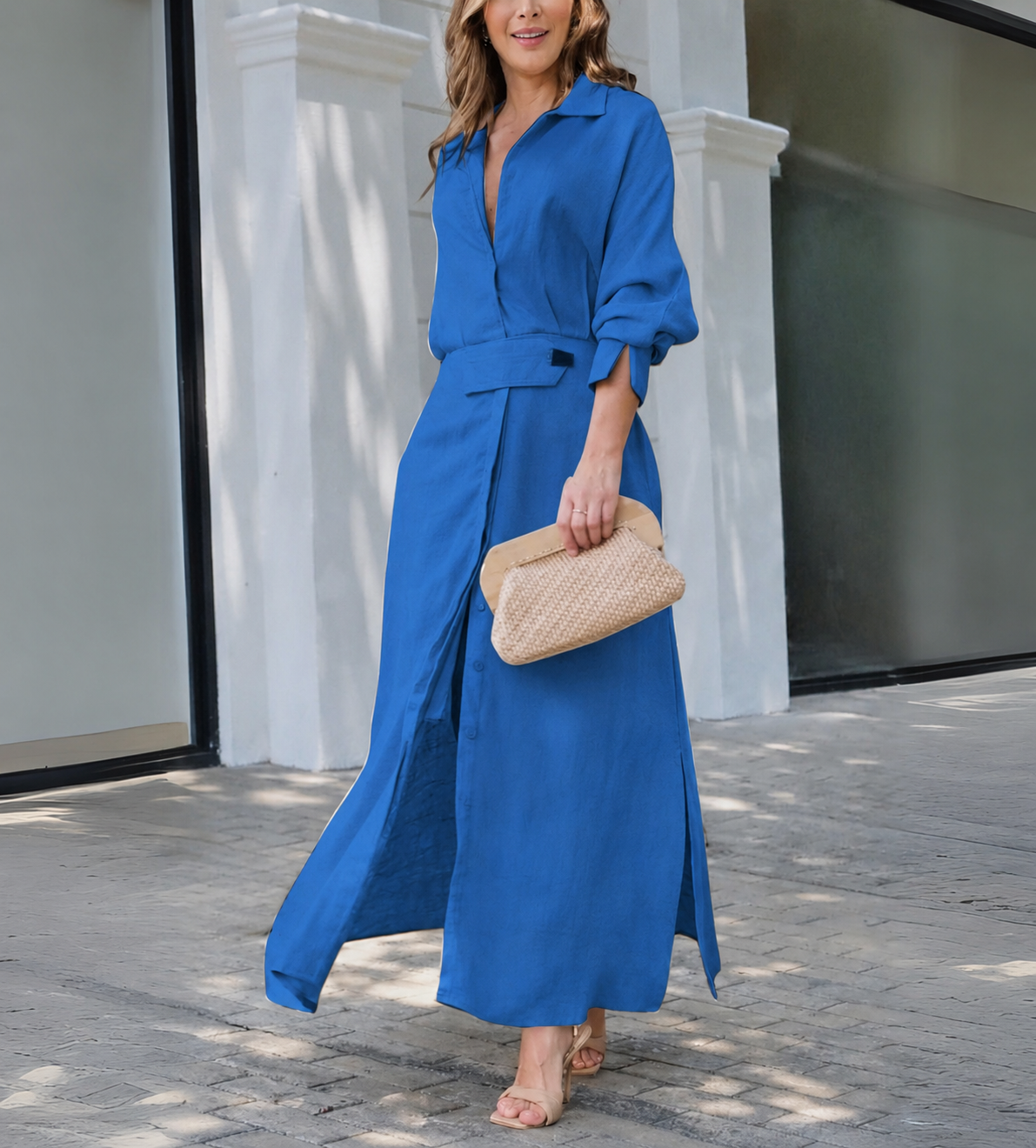 Camille - Robe Femme Invitée Mariage pour l'Automne avec Ceinture Nouée