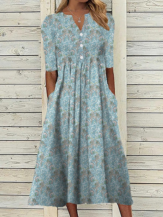 Camille - Robe Longue d'Été Bohème Femme avec Col en V et Poches