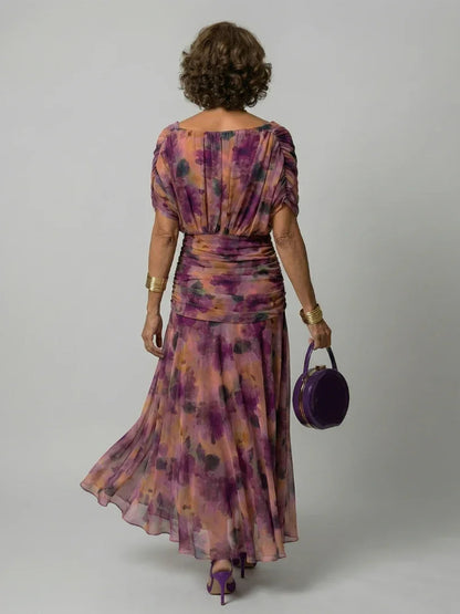Camille - Robe Maxi d'Été Femme Bohème avec Encolure Bardot et Taille Drapée