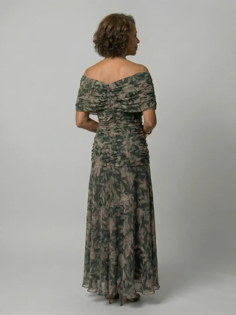 Camille - Robe Maxi d'Été Femme Bohème avec Encolure Bardot et Taille Drapée