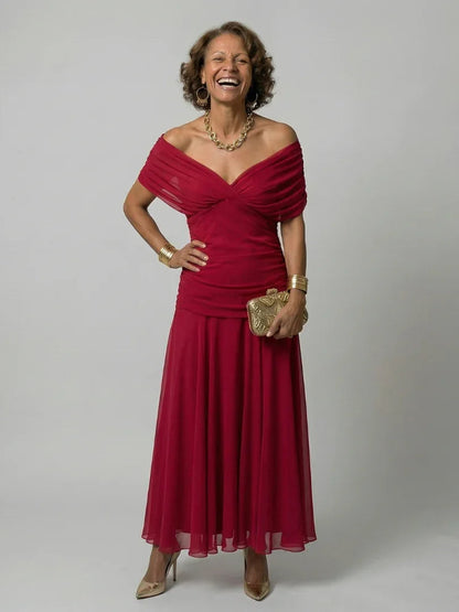 Camille - Robe Maxi d'Été Femme Bohème avec Encolure Bardot et Taille Drapée