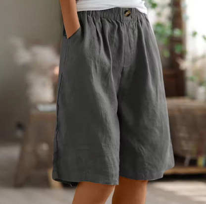 Camille - Short en Lin Femme Décontracté avec Taille Élastiquée et Coupe Large