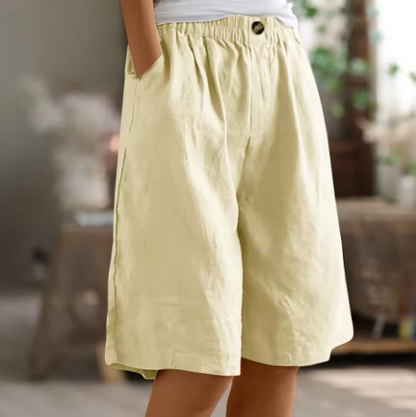 Camille - Short en Lin Femme Décontracté avec Taille Élastiquée et Coupe Large