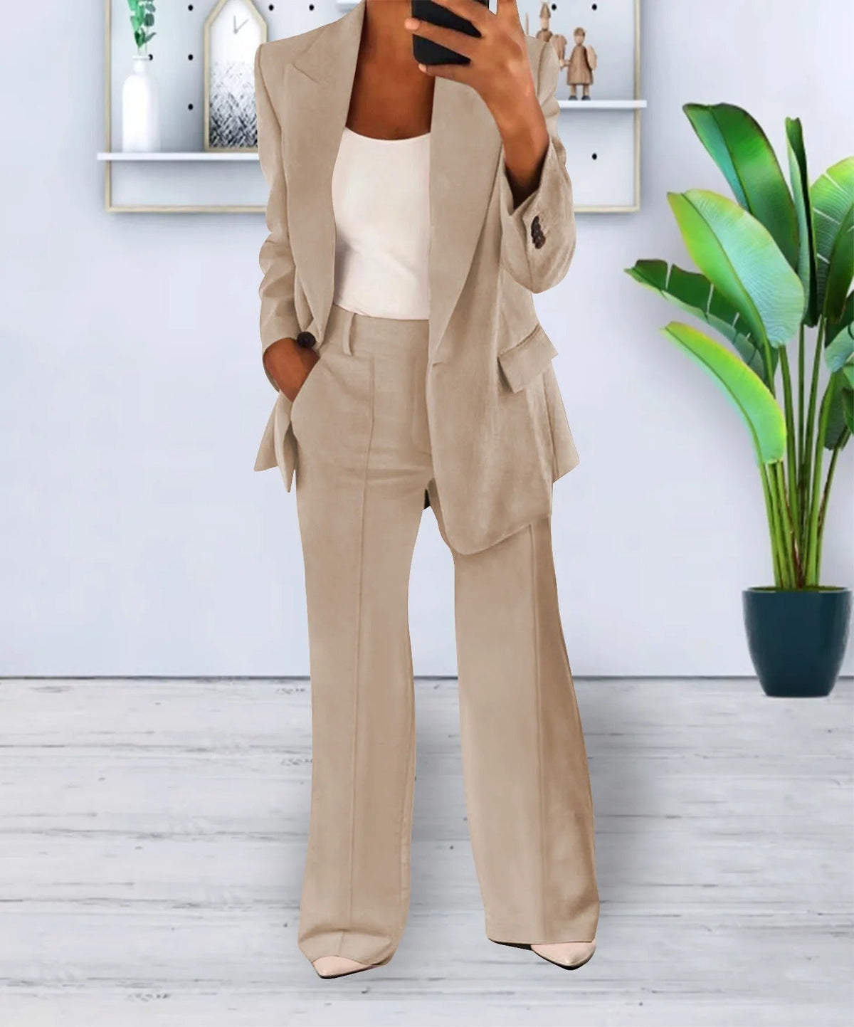 Camille - Tailleur Femme Casual Smart avec Blazer et Pantalon Large
