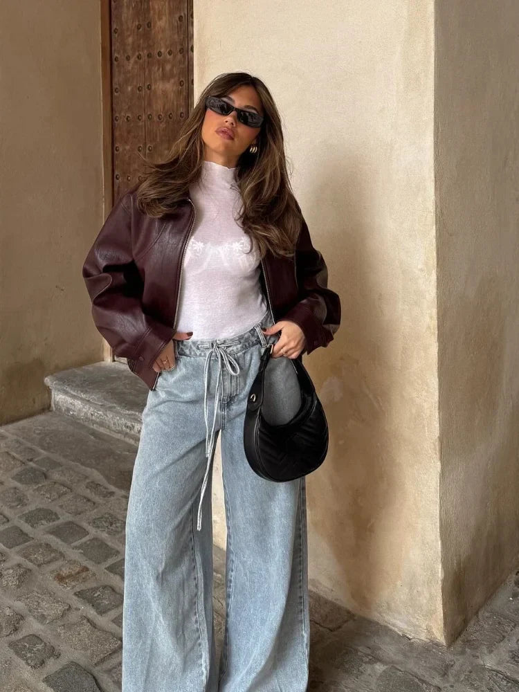 Camille - Veste Femme Bomber en Cuir Style Oversize pour l'Automne