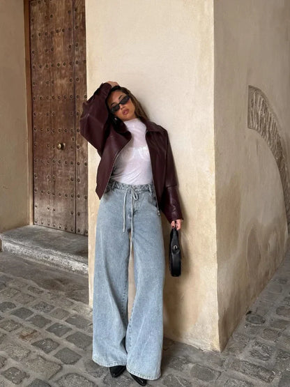 Camille - Veste Femme Bomber en Cuir Style Oversize pour l'Automne