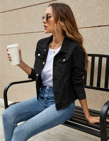 Camille - Veste en Jean Femme pour l'Automne à Coupe Courte Boutonnée