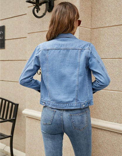 Camille - Veste en Jean Femme pour l'Automne à Coupe Courte Boutonnée