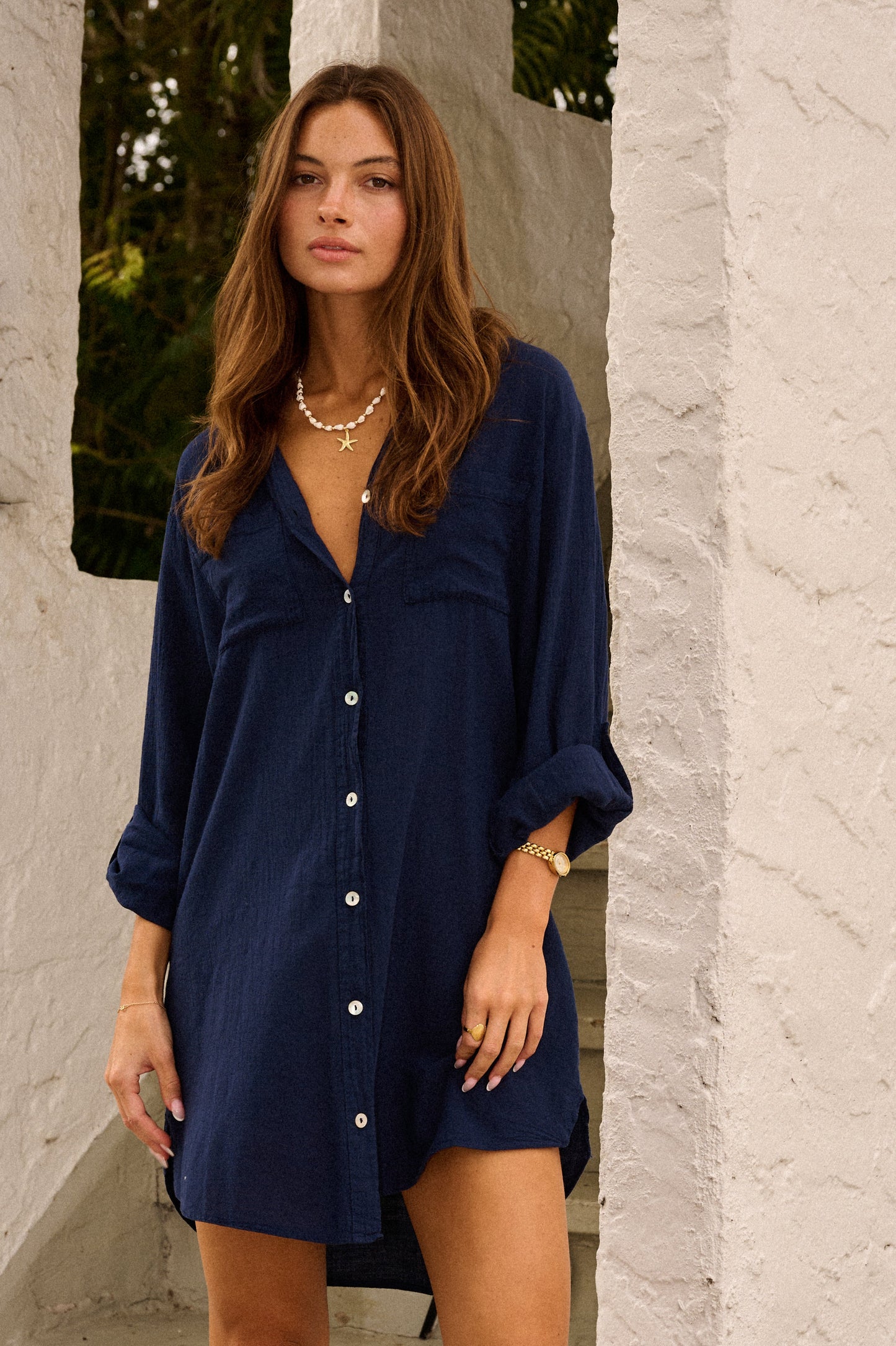 Capucine - Chemise en Lin Femme Oversize avec Poches Poitrine et Col Classique