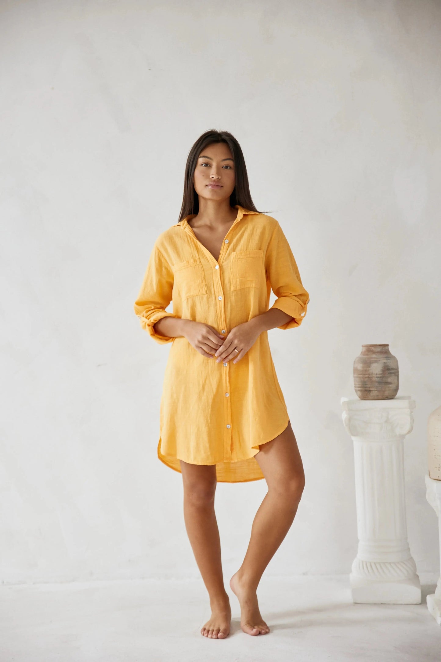 Capucine - Chemise en Lin Femme Oversize avec Poches Poitrine et Col Classique