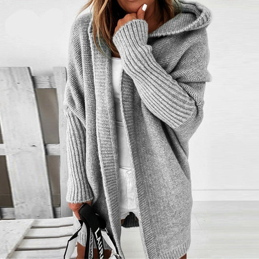 Chloé - Gilet Femme Long Maille Style pour l'Automne avec Capuche