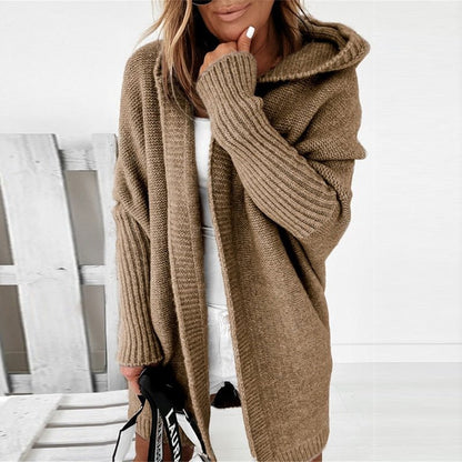 Chloé - Gilet Femme Long Maille Style pour l'Automne avec Capuche