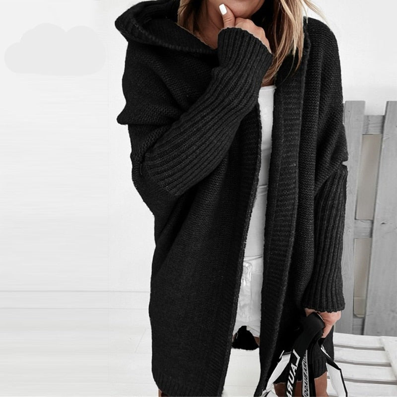 Chloé - Gilet Femme Long Maille Style pour l'Automne avec Capuche