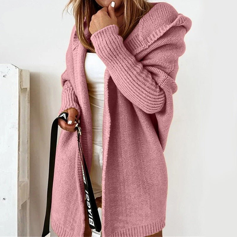 Chloé - Gilet Femme Long Maille Style pour l'Automne avec Capuche