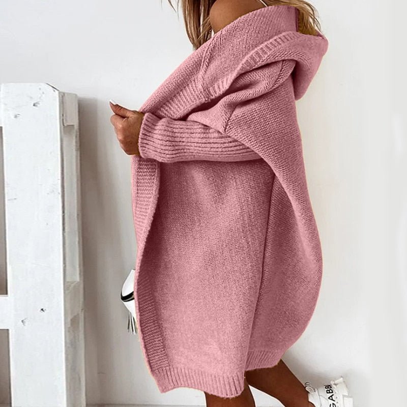 Chloé - Gilet Femme Long Maille Style pour l'Automne avec Capuche
