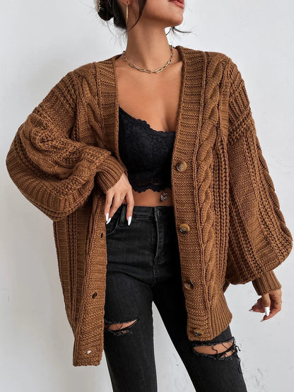 Clara - Cardigan femme oversize chaud et torsadé à col V