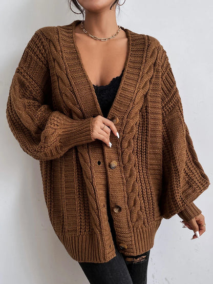 Clara - Cardigan femme oversize chaud et torsadé à col V