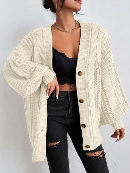 Clara - Cardigan femme oversize chaud et torsadé à col V