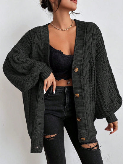 Clara - Cardigan femme oversize chaud et torsadé à col V
