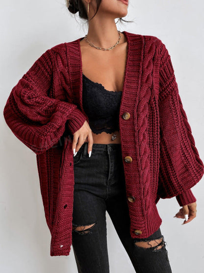 Clara - Cardigan femme oversize chaud et torsadé à col V