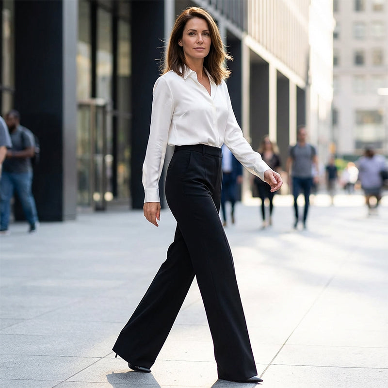 Chloé - Pantalon Femme Automne Taille Haute Élégant à Jambe Large