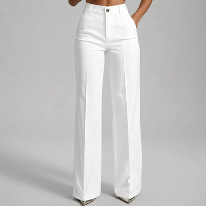 Chloé - Pantalon Femme Automne Taille Haute Élégant à Jambe Large