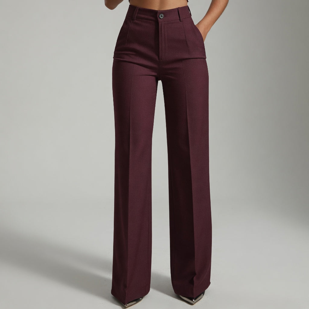 Chloé - Pantalon Femme Automne Taille Haute Élégant à Jambe Large
