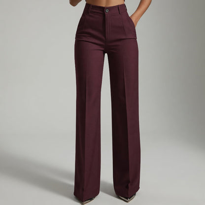Chloé - Pantalon Femme Automne Taille Haute Élégant à Jambe Large
