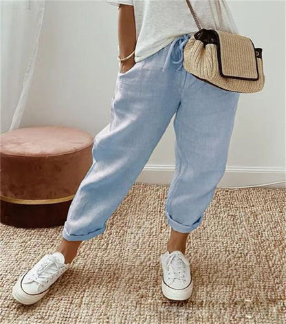 Chloé - Pantalon en Lin Femme Casual avec Bas Élastiqué et Coupe Fuselée