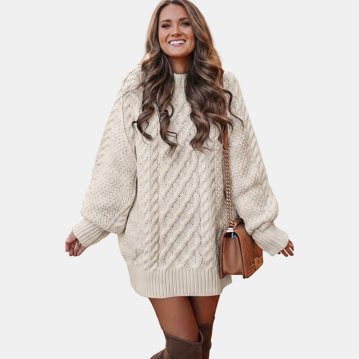Chloé - Pull femme oversize en maille torsadée et chaud à col montant et long