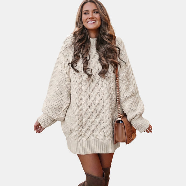 Chloé - Pull femme oversize en maille torsadée et chaud à col montant et long