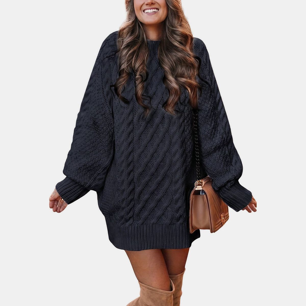 Chloé - Pull femme oversize en maille torsadée et chaud à col montant et long