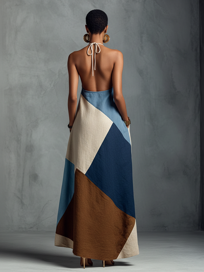 Chloé - Robe Maxi en Lin Femme Bohème avec Col Halter et Jupe Ample
