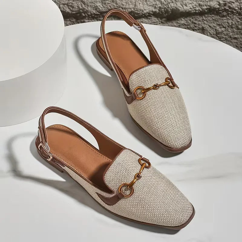 Chloé - Sandales Orthopédiques Femme Chic à Bride Arrière avec Détail Mors Doré