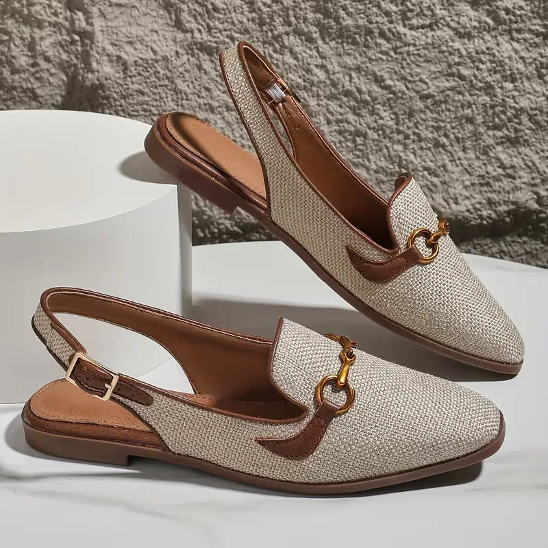 Chloé - Sandales Orthopédiques Femme Chic à Bride Arrière avec Détail Mors Doré