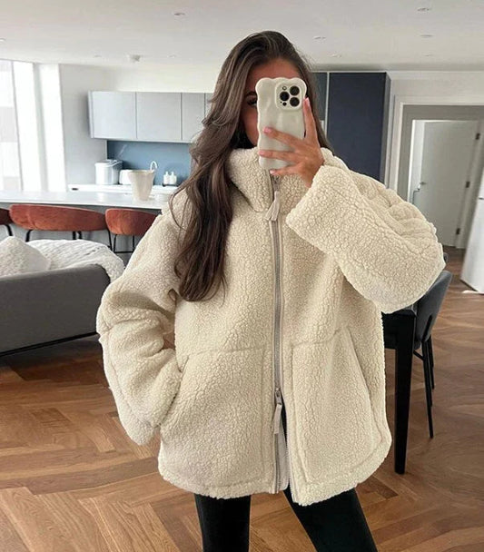 Chloé - Veste Femme Teddy Oversized à Capuche avec Fermeture Zippée