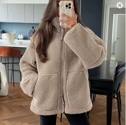 Chloé - Veste Femme Teddy Oversized à Capuche avec Fermeture Zippée