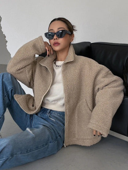 Chloé - Veste Femme Teddy Oversized à Capuche avec Fermeture Zippée