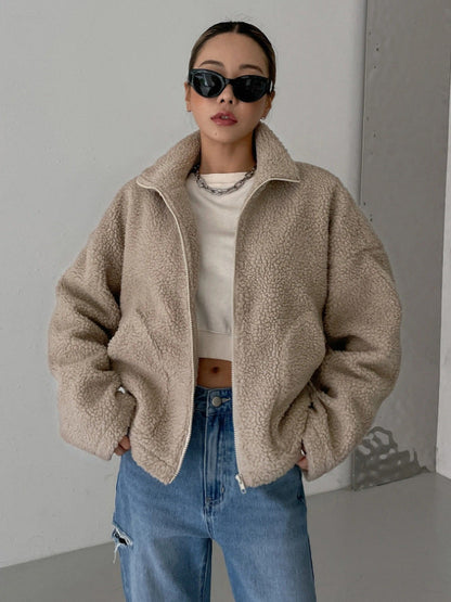 Chloé - Veste Femme Teddy Oversized à Capuche avec Fermeture Zippée