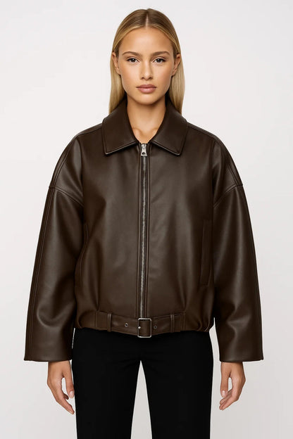 Chloé - Veste Femme en Cuir Style Oversize pour l'Automne