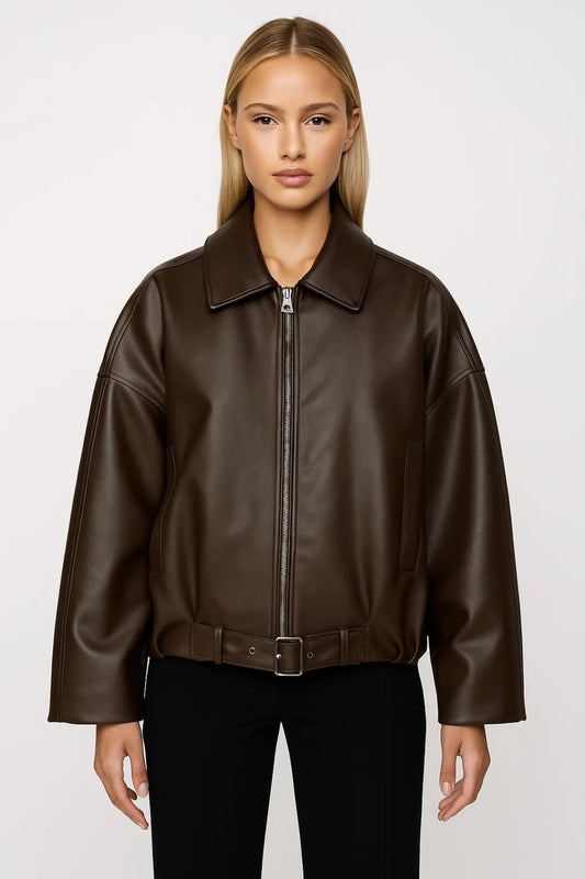 Chloé - Veste Femme en Cuir Style Oversize pour l'Automne