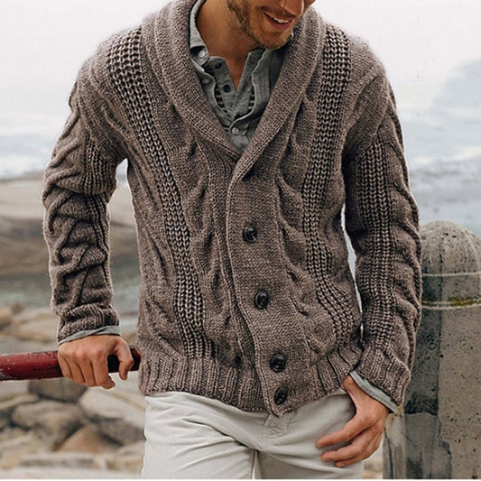 Clément - Cardigan homme en grosse maille torsadée épais et chaud à col châle