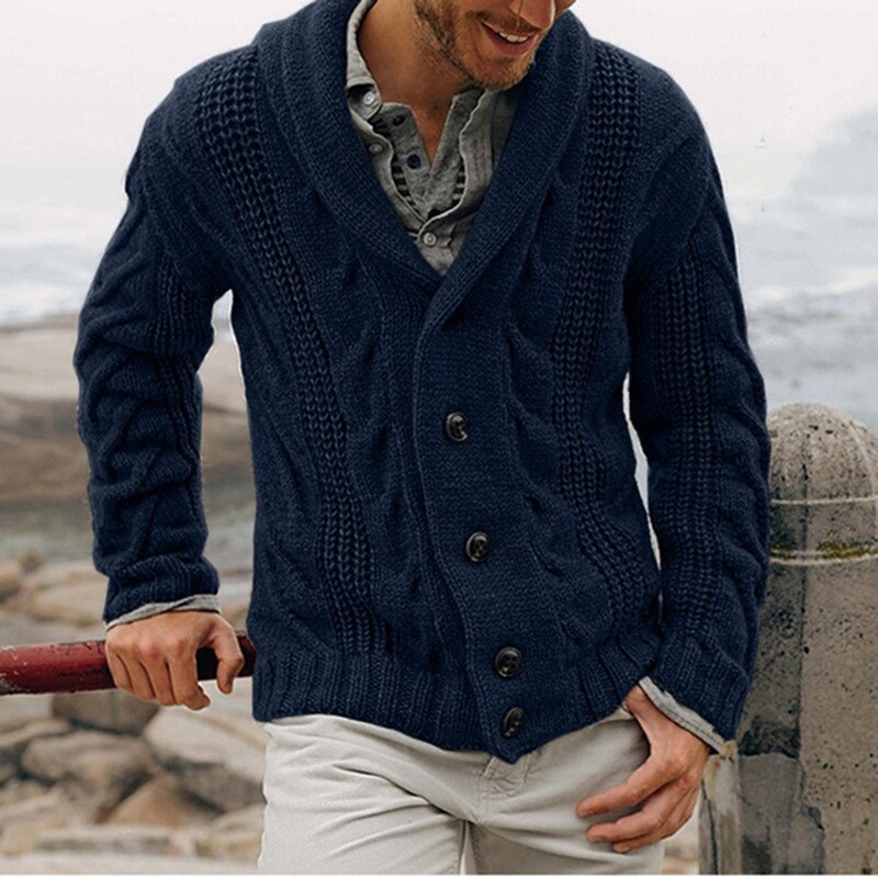 Clément - Cardigan homme en grosse maille torsadée épais et chaud à col châle