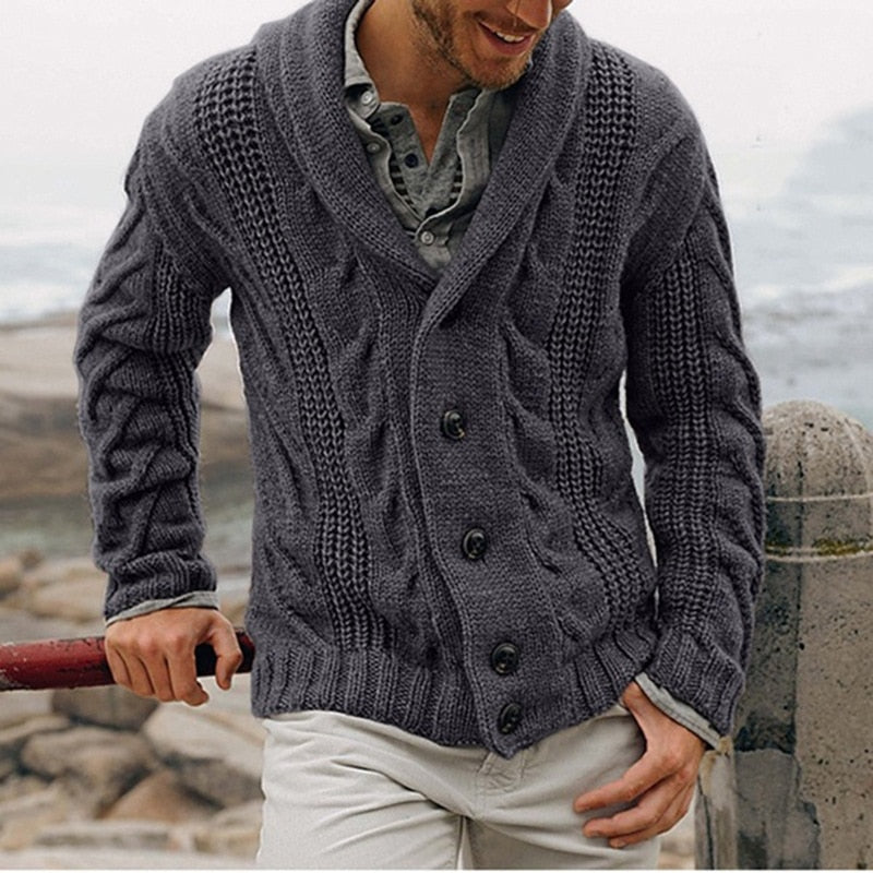 Clément - Cardigan homme en grosse maille torsadée épais et chaud à col châle